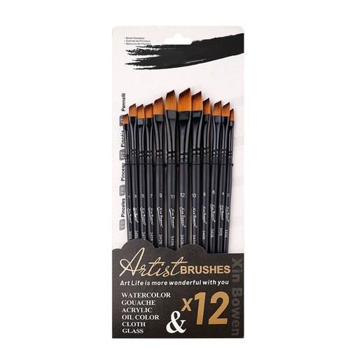 12x Artist Brushes Nylon Hair Paint Brushes Acrylic Watercolor Paint Brushes - Picture 7 of 13