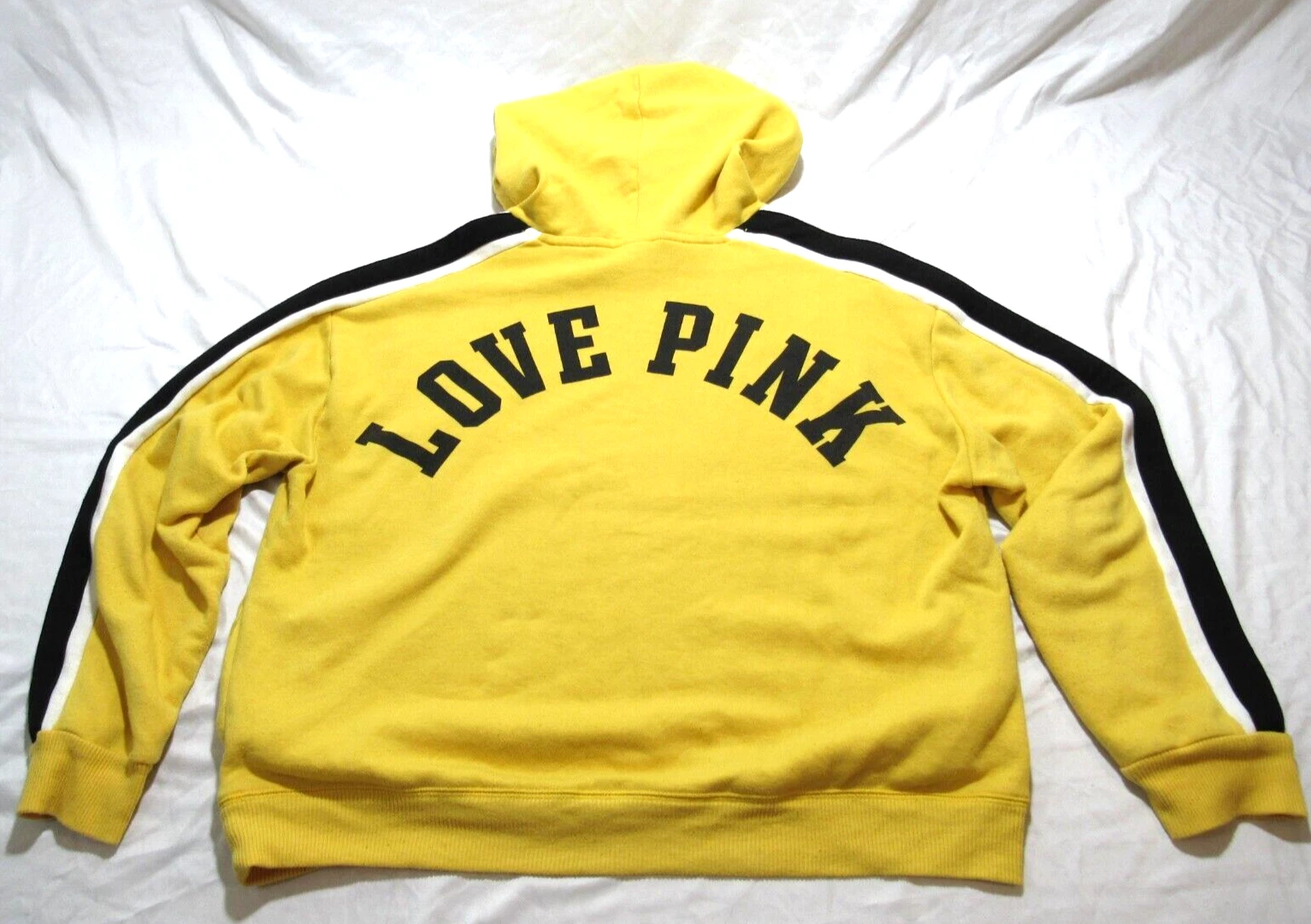 PINK Victorias Secret Womens Hoodie Sweatshirt Yellow Pullover Pockets Large