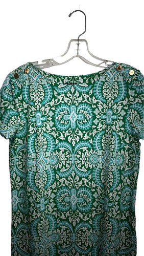 Talbots Green Blue Short Sleeve Button Detail Shirt Stretchy Comfy Size M (D16) - Picture 2 of 9