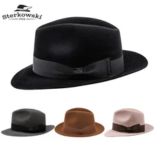 Sterkowski MOSCA Rabbit Felt Fedora Hat Wide Brim Trilby Elegant Winter Men's 