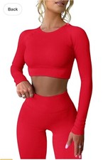 MAYROUND Workout Outfits for Women 2 Piece Ribbed Long Sleeve Crop Top S