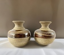 2 Small Vases SIGNED HANDMADE MCM Studio POTTERY ART Slightly Different BoHo 4"