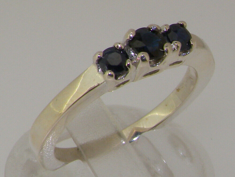 925 Sterling Silver Natural Sapphire Womens Trilogy Ring - Sizes J to Z Tanie oferty