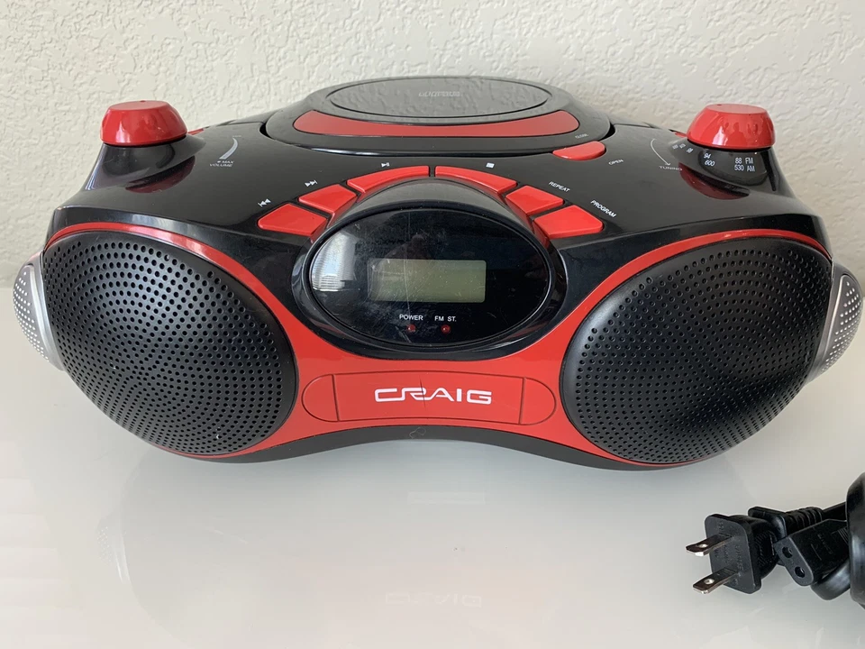 Craig AMFM radio / compact disk CD player tested working Model CD6948N red /blk  - Image 2 of 4