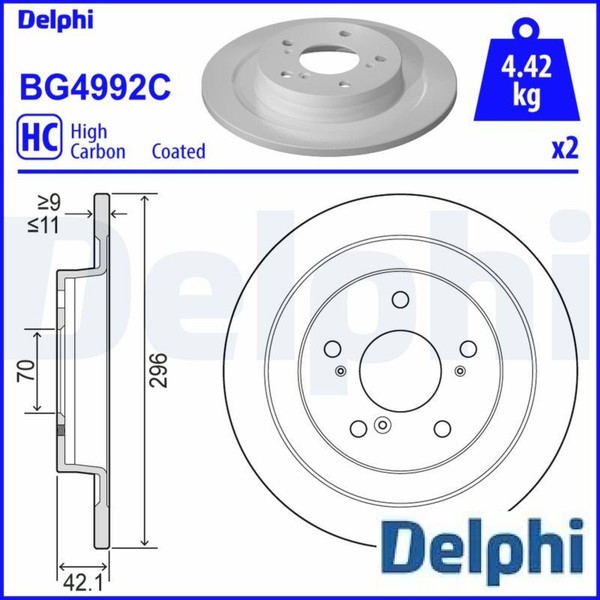 2X Bremsscheibe Delphi BG4992C 2 Bremsscheiben Hinterachse Hinten FüR Honda-image