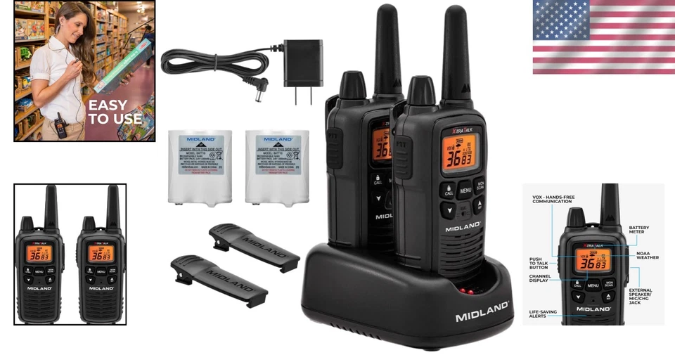 Black FRS Walkie Talkies - NOAA Weather Alerts, 36 Channels - Image 2 of 4