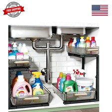 Under Sink Organizer - 2 Packs Multi-Purpose Pull-Out Storage Organizers, Sli...