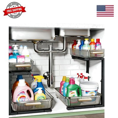 Under Sink Organizer - 2 Packs Multi-Purpose Pull-Out Storage Organizers, Sli...