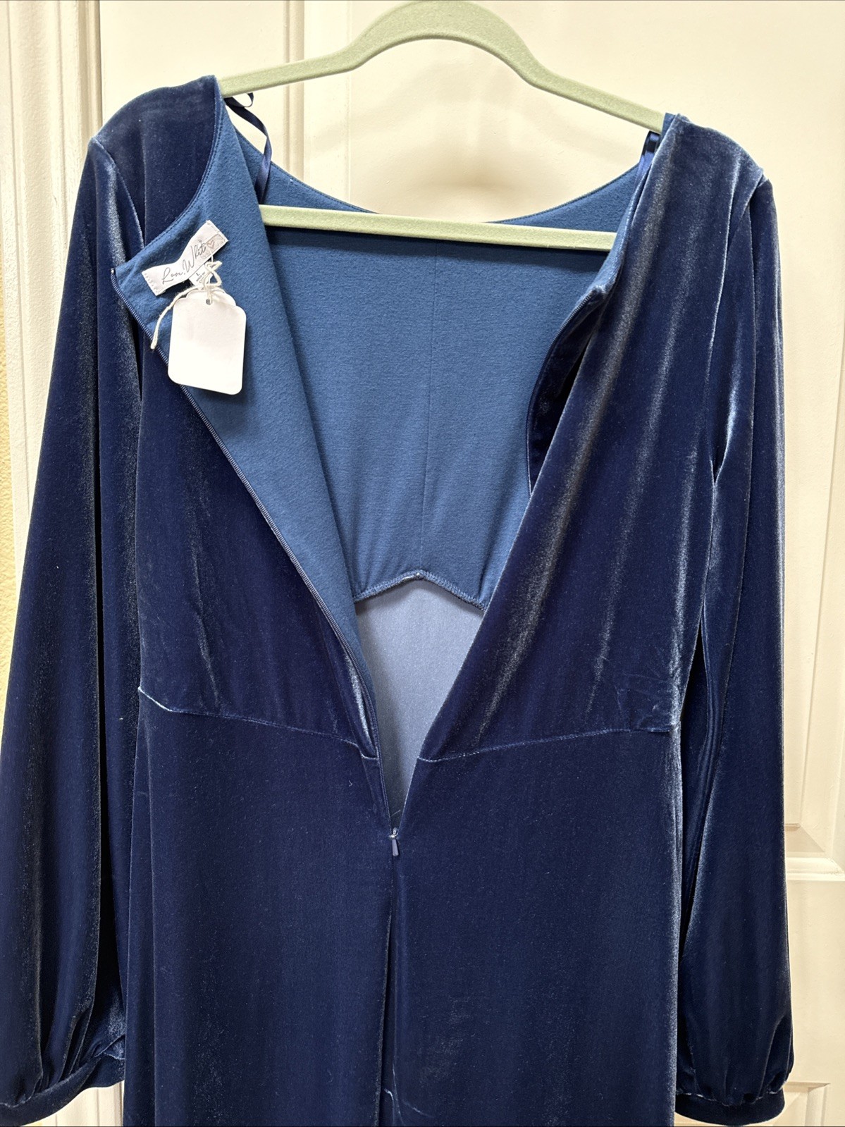 Love, Whit Whitney Port Velvet Midi Dress Blue Balloon Sleeves Sz L Prom Wedding