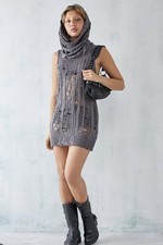 Urban Outfitters Lexi Mini Dress Large Grey Laddered Distressed Ripped Hooded