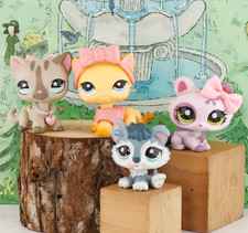 4PCS Mini Pet Shop LPS Shorthair Cat Husky Puppy Crouching Cat Kid Great Gift