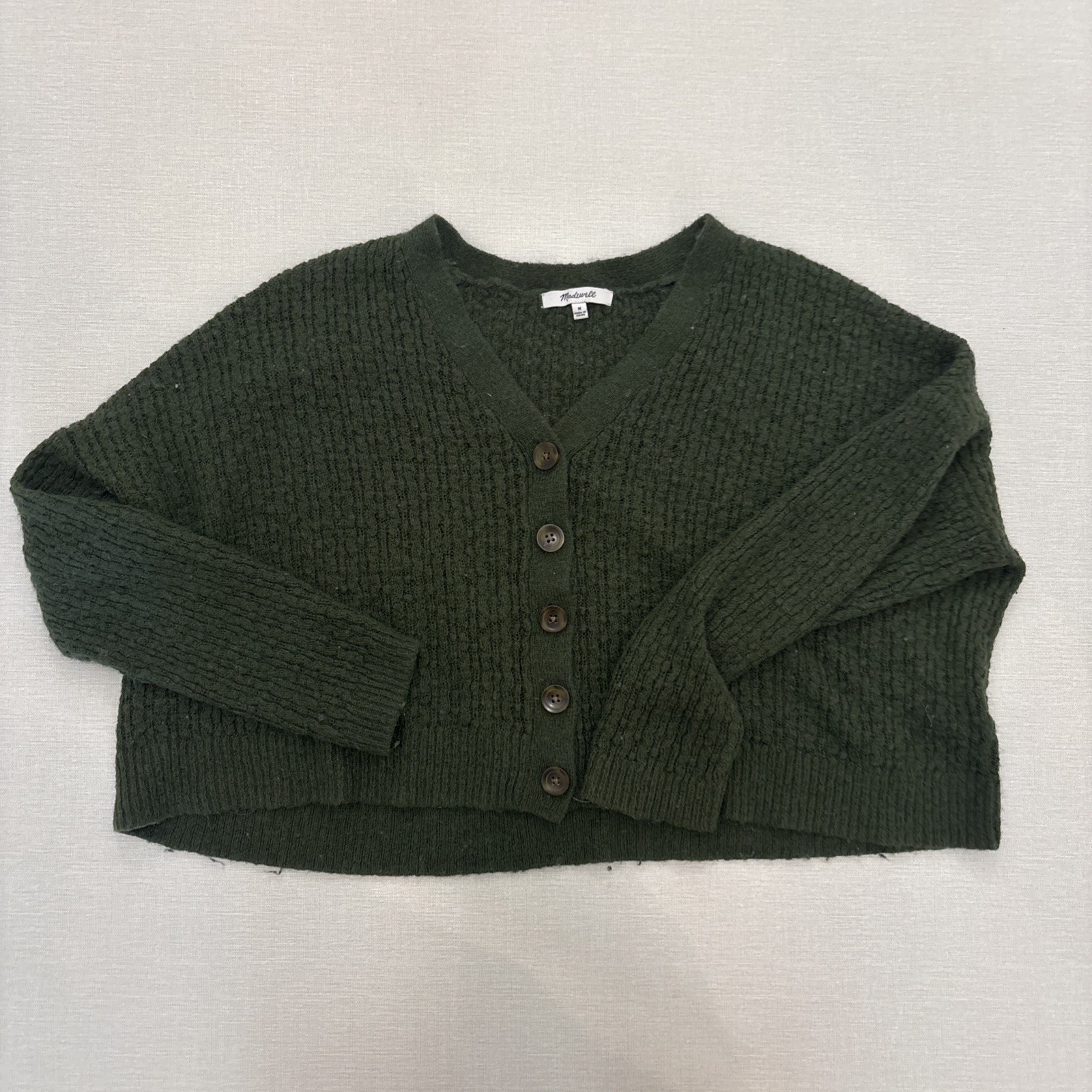 Madewell Cropped Cardigan Sweater Medium Fisherman Green Acrylic Alpaca