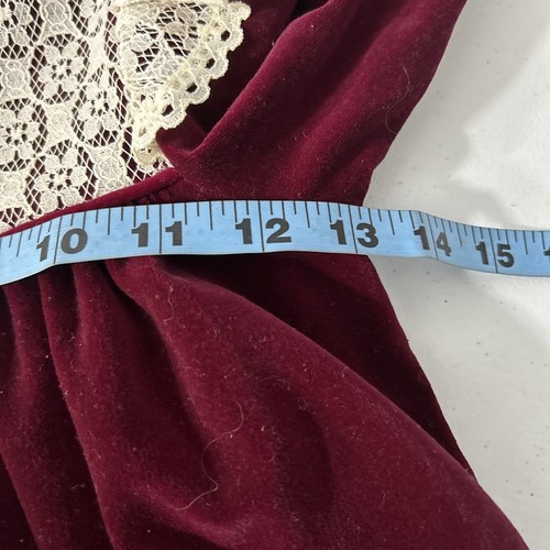 Vtg Love Dress Kids 4T Velvet Burgundy Lace Ruffle Mormon Cottagecore - Picture 4 of 6