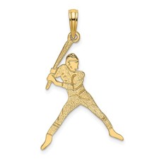 14k Yellow Gold Baseball Player Pendant Athletic Batter Charm for Men Women Yout
