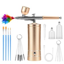 Golden Wireless Airbrush Set with Three Capacity Cups for Makeup  Crafts