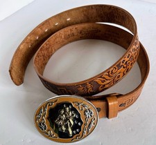 Vtg Rockmount Leather Belt W/Oval Metal Buckle Square Dancing Theme Sz 36  USA