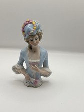 Antique German Half Doll 19008 - Fasold & Stauch? Lady with Fan Arms Away 3.75"