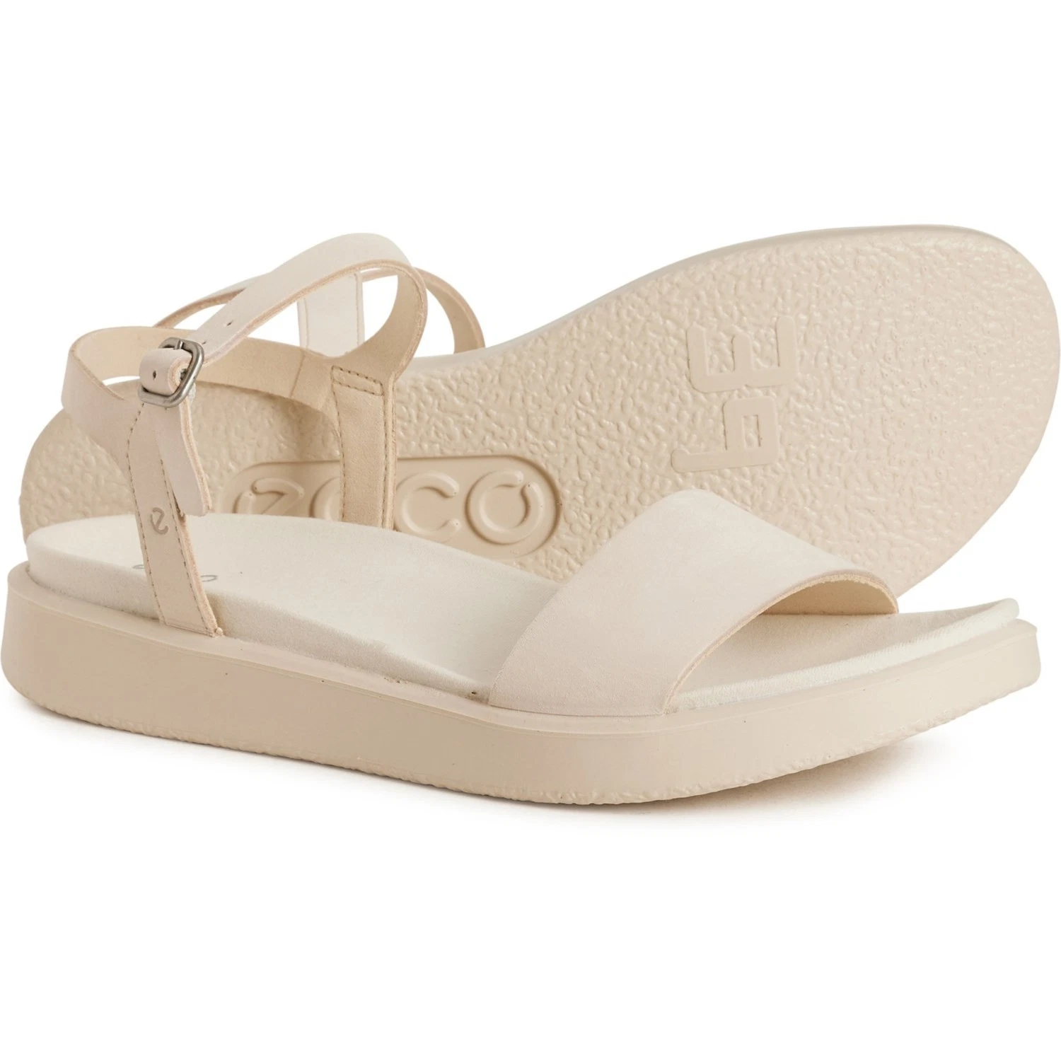 ECCO Flowt Wedge Sandals Leather Women Sz 42 US 11-11.5 Limestone Ankle Strap