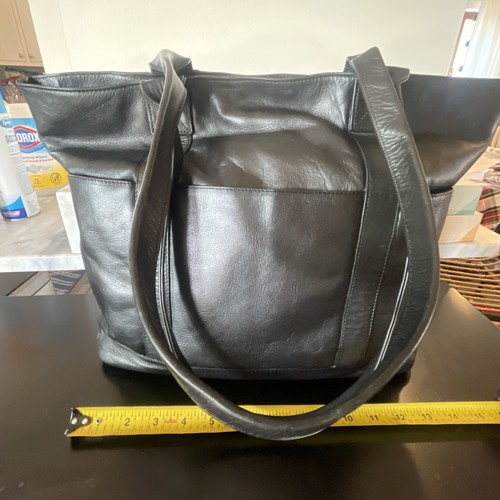 Winn International Cowhide Napa Leather Ladies Tote Black Large