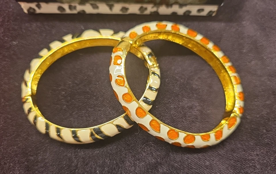 Kenneth Jay Lane Pulseras Animal Cebra, Jirafa Brazaletes Juego de 2 Nuevos en Caja Foto 2 de 4