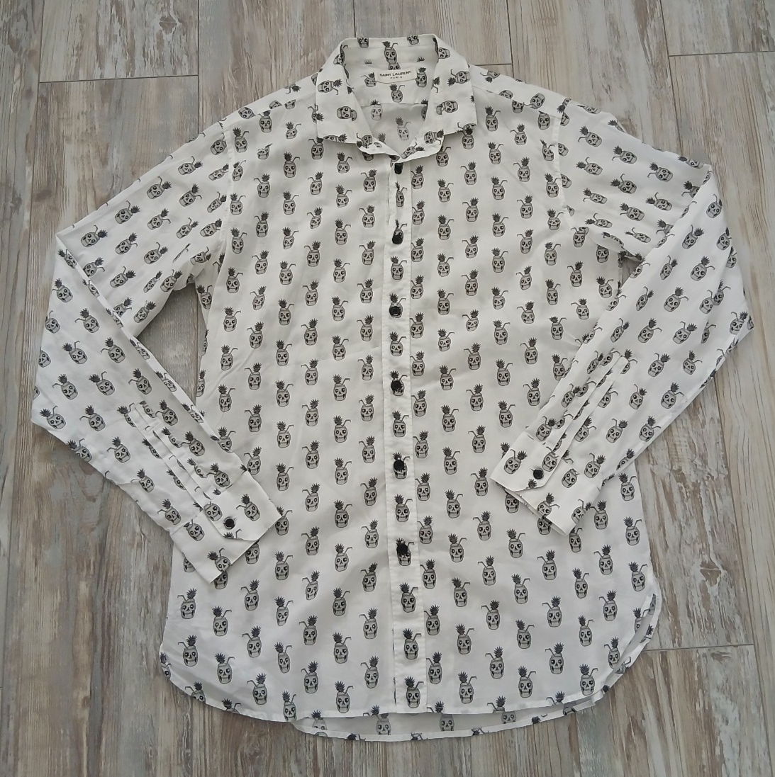 Camicia Saint Laurent Hedi Slimane 2013 teschio ananas nera taglia M