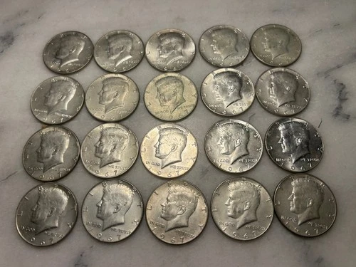 20 Kennedy 1967 Half Dollars 40% Silver Very Good Condition # 19
