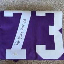 Ron Yary Signed Minnesota Vikings Custom Jersey w/ HOF 01 JSA COA large nice sig