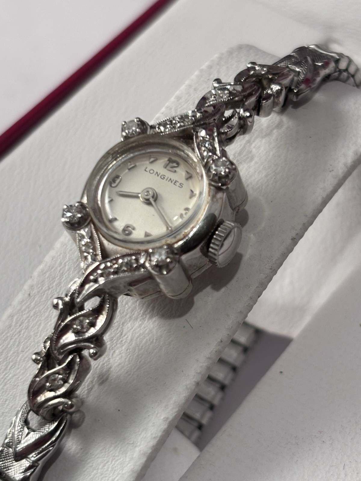 DIAMONDS! Antique Longines 14k Solid Gorgeous! Wristwatch/ Ladies Gold WOW White - vintagewatches.pk