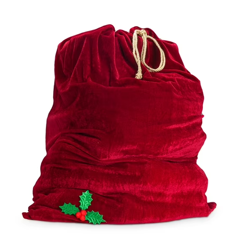 Weihnachtsmann Spielzeug Tasche reich rot Velours 36" x 27" Kordelzug Weihnachten Beutel mit Stechpalme - Bild 1 von 6