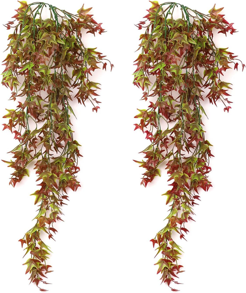 2 StüCk Kunstpflanzen, 70 Cm Kunstpflanze HäNgend, Rote HäNgepflanze KüNstliche-image