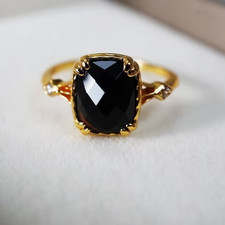 Gold Black Gemstone Ring Women  s Faceted Onyx Statement Cocktail Jewelry