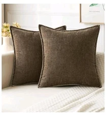 MIULEE Pack of 2 Couch Throw Pillow Covers 18x18 Inch Brown Farmhouse Decorative