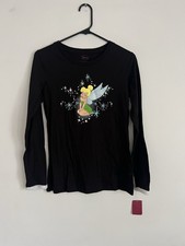 Disney Tinker Bell Long Sleeve Women  s Medium Shirt Sleepwear Black NWT