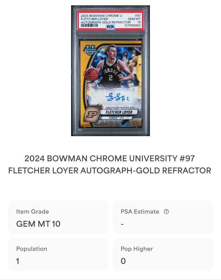 ЗОЛОТОЙ С АВТОГРАФОМ /50 PSA 10💎Bowman Chrome U Fletcher Loyer🔥POP 1! PERRCT ЗОЛОТО RC📈 - Изображение 3 из 4