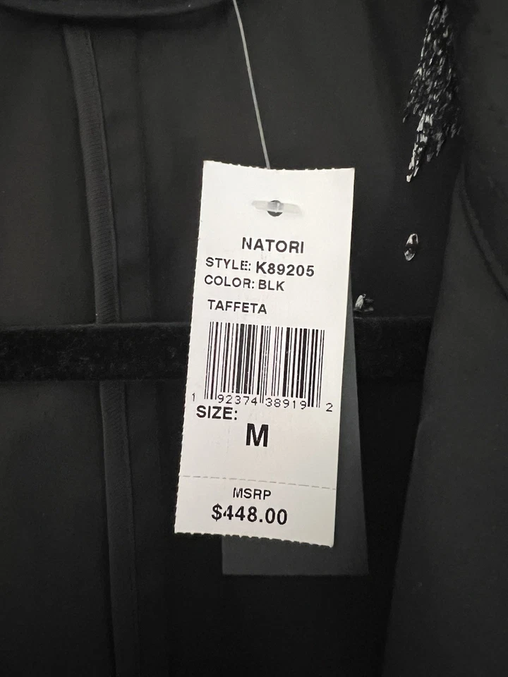 Chaqueta Abrigo NATORI Couture Seda Talla M Negro Blanco Bordado Foto 3 de 4