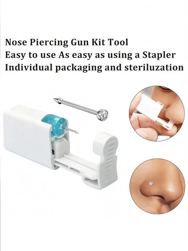 Silver Nose Piercing Kit Disposable Gun for Ear Lip Nose Navel 1 Set 1 Pack image 2