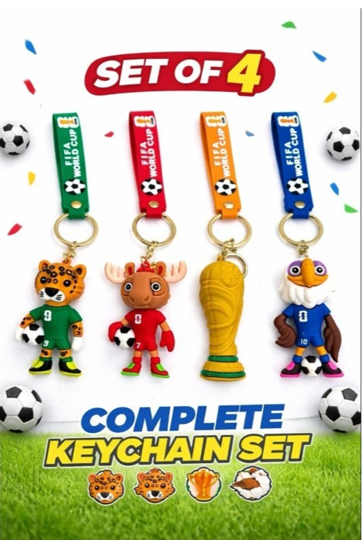 Set of 4 FIFA World Cup 2026 Soccer Trophy Wrist Straps Keychain