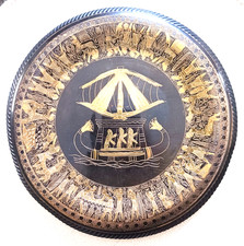 Vtg Decor Egyptian Pharaohs Etched Solid Brass/ Copper Art Wall Hanging Plate 8"