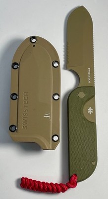 Swisstech EXAKT AUS-8 Fixed Blade Neck Knife OD Green w/ Sheath