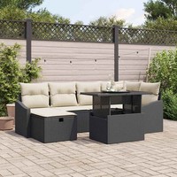 7-Teiliges Garten-Sofa-Set Mit Kissen Schwarz Poly-Rattan