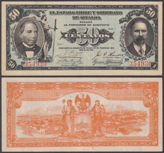 El Estado Libre Y Soberano De Sinaloa 50 Centavos D. 1915 VF P S1042