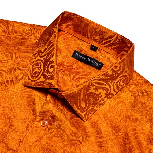 New Mens Silk Shirts Blue Red Grey Floral Dress Shirt Long Sleeve Button Down - Picture 36 of 169