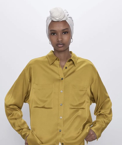 ZARA Gold Lime Satin Blouse With 