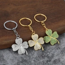 Rhinestone Four Leaf Clover Keychain Bag / Purse Charm Backpack Choose Color