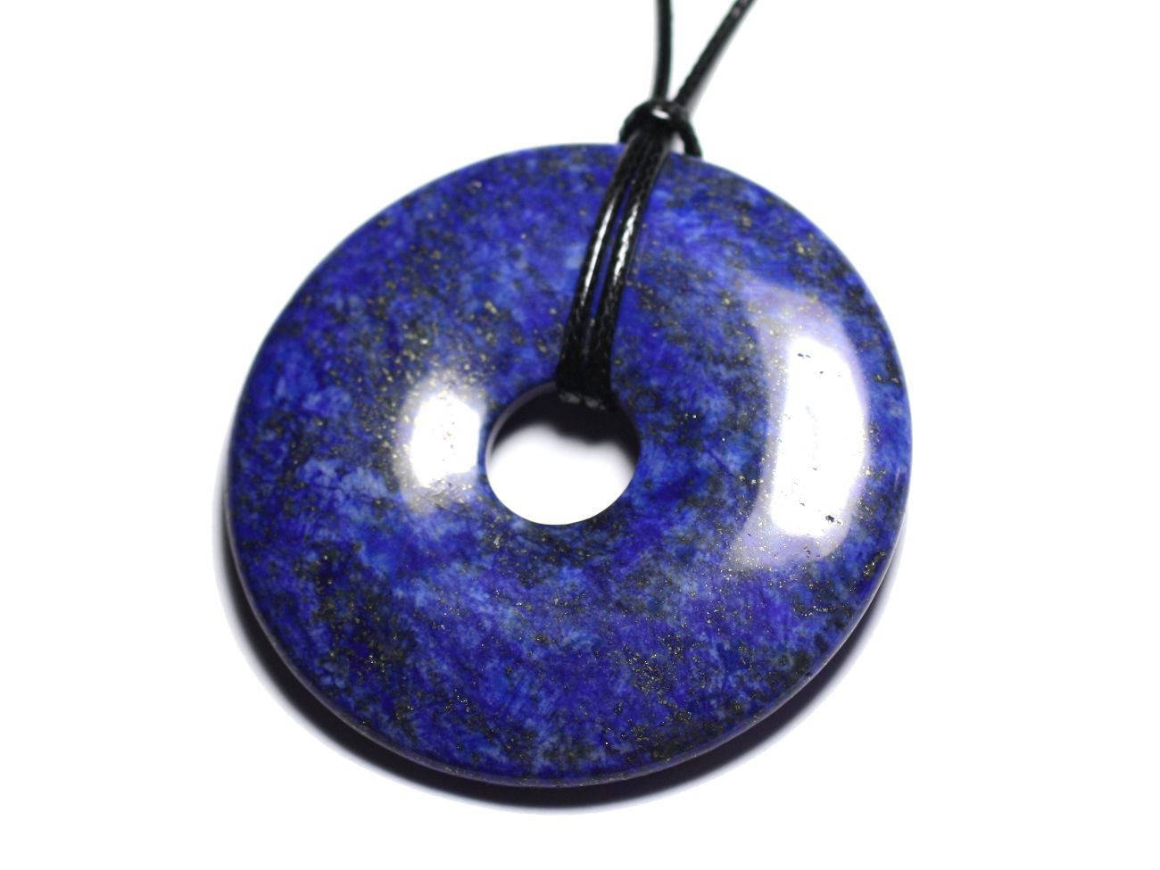 Collier pendentif lapis lazuli bleu nuit grand cercle donut 60mm