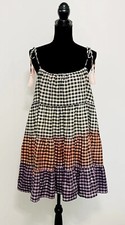 Storia Gingham Tie-Dye Color Block Trapeze Babydoll Dress Women’s Size Small