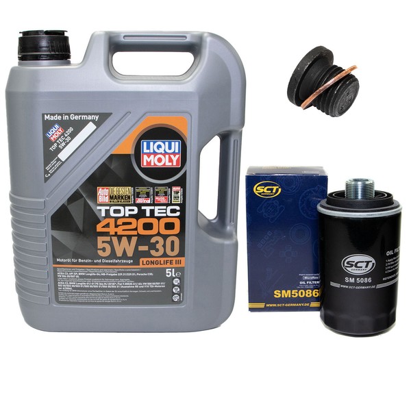MotoröL Set 5W-30 5 Liter + ÖLfilter SM 5086 + Schraube FüR Seat Exeo VW Amarok-image