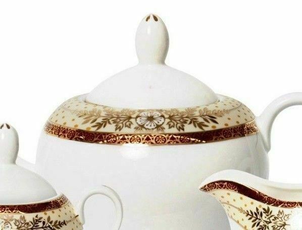 Euro Porcelain 17-pc "Golden Leaves" Tea/Coffee Set , 24K-Gold Luxury Bone China
