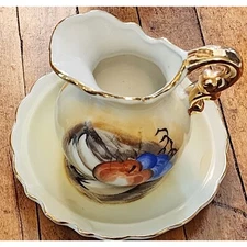 Vintage Artmark Japan Hand-Painted Gold Trim Creamer or Mini Pitcher & Bowl Set