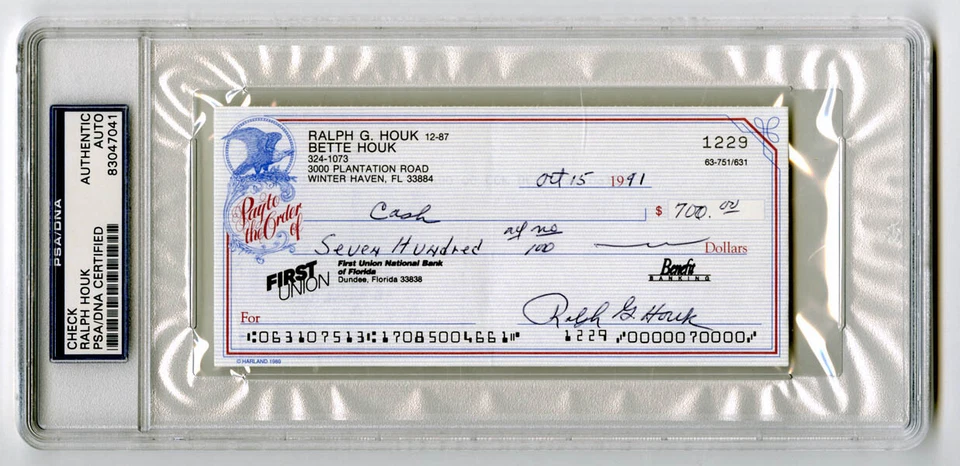 Ralph Houk SIGNED PERSONAL CHECK RARE DEC Manager NY Yankees PSA/DNA AUTOGRAPHED - Image 2 of 3